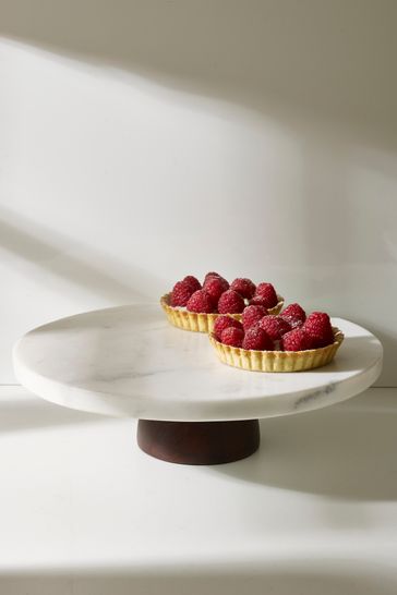 White Marble and Mango Wood Cake Stand