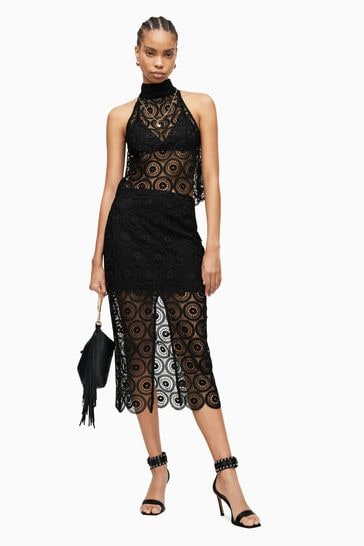 AllSaints Black Crochet Lana Skirt