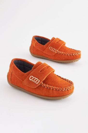 Orange Standard Fit (F) Leather Penny Loafers with Touch & Close Fastening