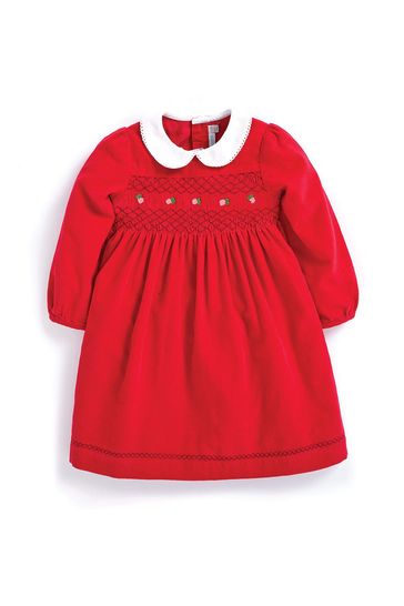 JoJo Maman B b Red Smocked Cord Party Dress