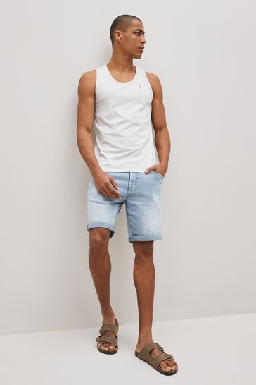 Buy Mid Blue Bleach 2 Pack Straight Stretch Denim Shorts from Next Luxembourg
