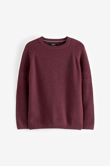 Berry Red With Stag Textured Crew Jumper (3-16yrs)