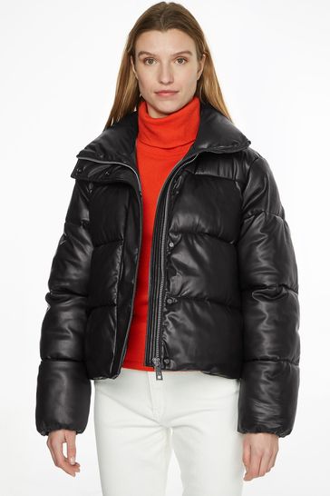Calvin Klein PU Padded Black Puffer Jacket