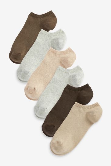 Brown/Neutral 6 Pack Trainer Socks