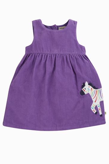 Frugi Purple Organic Cotton Cord Rainbow Zebra Print Dress