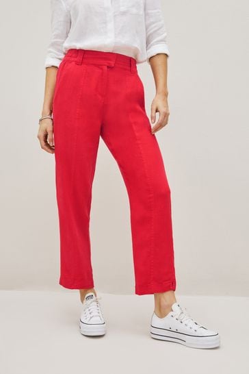 Red Linen Blend Taper Trousers