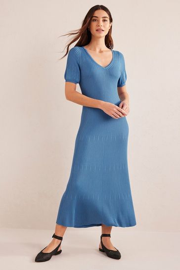 Blue ribbed midi dress store