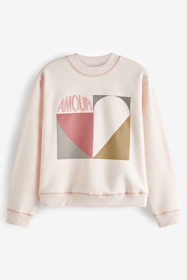 Cream Amour Heart Graphic Sweatshirt