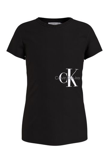 Calvin Klein Jeans Girls Black Monogram Off Placed Slim T-Shirt