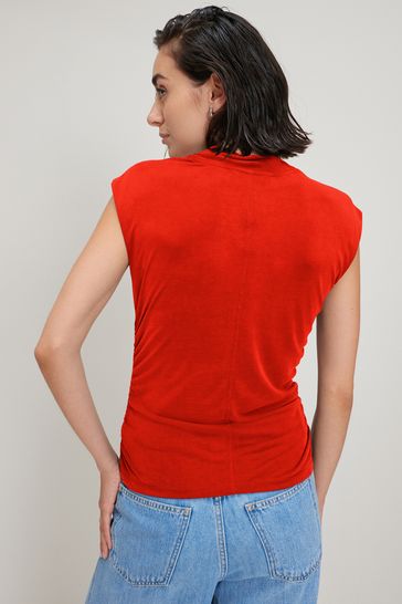 Red high neck sleeveless top clearance