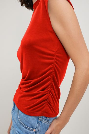 Red high online neck sleeveless top