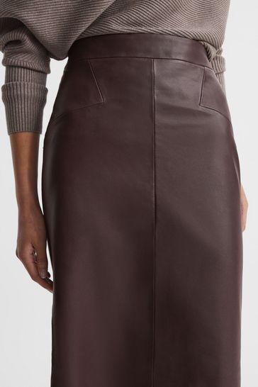 Leather pencil top skirt berry