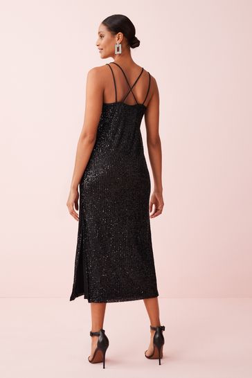 Black sequin strappy dress online