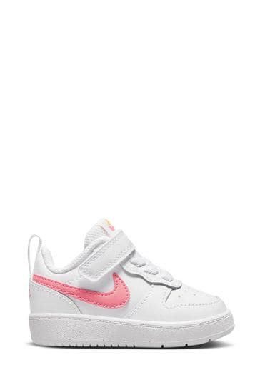 Nike White/Coral Court Borough Low Infant Trainers