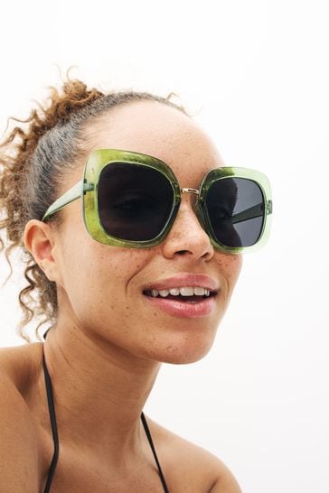 Green Oversized Square Polarised Sunglasses