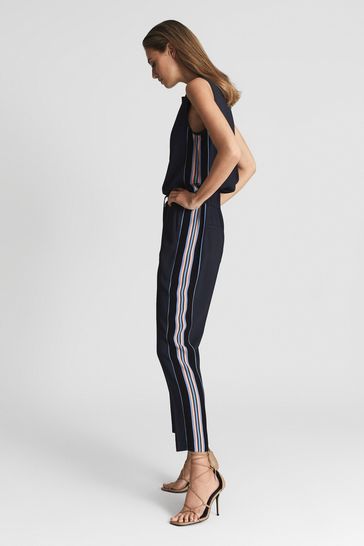 Reiss Navy Henlee Side Stripe Jumpsuit