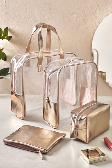Set of 4 Rose Gold Make-Up Bags
