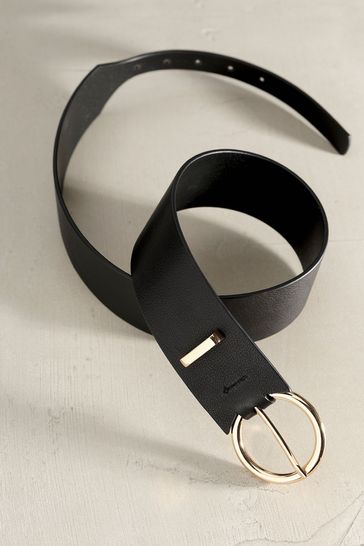 Mint Velvet Black Leather Wide Waist Belt