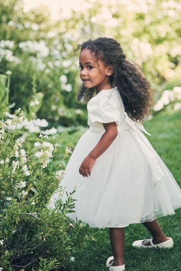 Angel & Rocket Baby Taffeta White Bow Dress