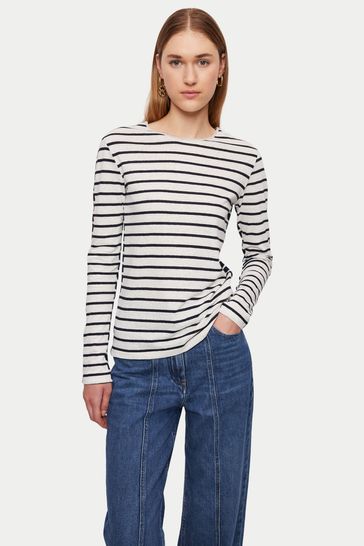 Jigsaw Cream Hemp Cotton Stripe T-Shirt