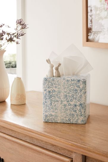 Blue Ditsy Floral Bunny Rabbit Tissue Box Cover
