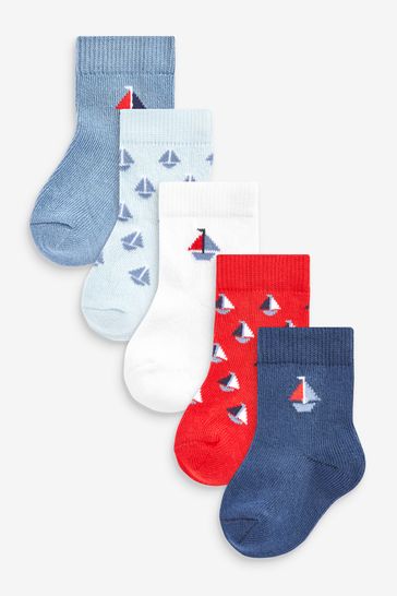 White/Blue Baby Socks Five Pack (0mths-2yrs)