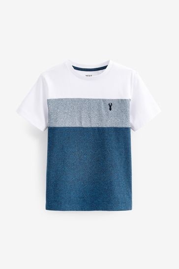 Blue/White Textured Colourblock Short Sleeve T-Shirt (3-16yrs)