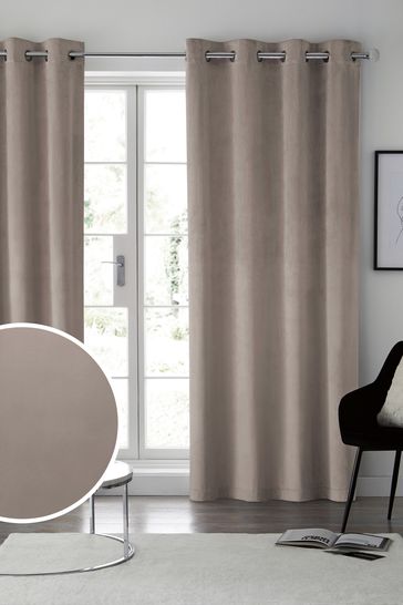 Mink Natural Matte Velvet Blackout/Thermal Eyelet Curtains