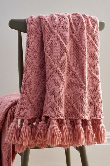 Pink Chunky Cable Knit Throw