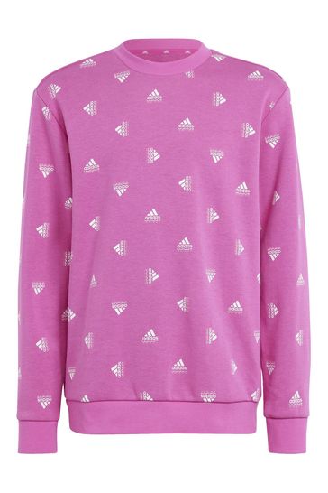 adidas Pink Junior Brand Love Print Cotton Sweatshirt