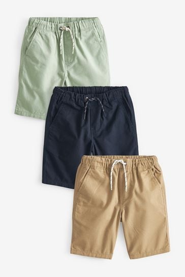 Tan Brown/Navy Blue Pull-On Shorts 3 Pack (3-16yrs)