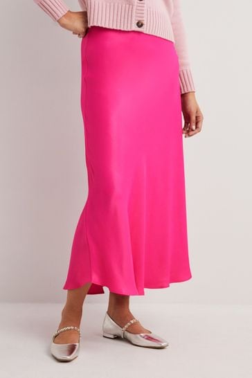 Boden Pink Satin Bias-Cut Midi Skirt
