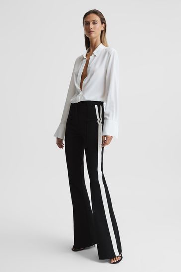 Reiss Black Amie Flared Side Stripe Trousers