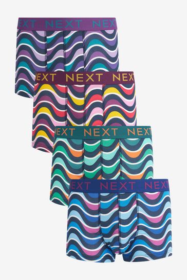 Navy Wave Print 4 pack Hipsters