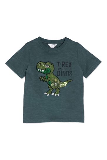 M&Co Green T-Rex Dino Sequin T-Shirt
