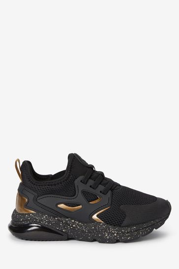 Black/Gold Elastic Lace Trainers