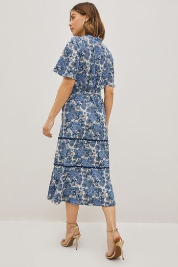 Blue and white paisley dress top