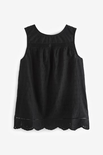Buy Black Sleeveless Broderie 100 Cotton Shell Top from Next