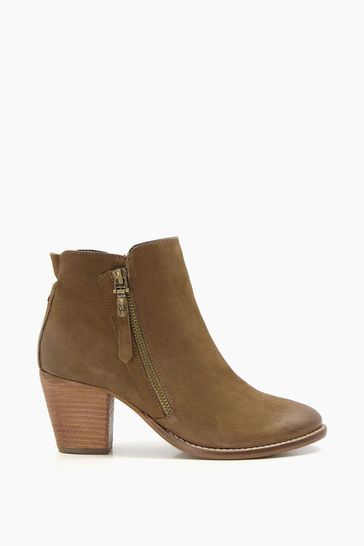Dune London Camel Brown Paice Zip-Up Western Ankle Boots