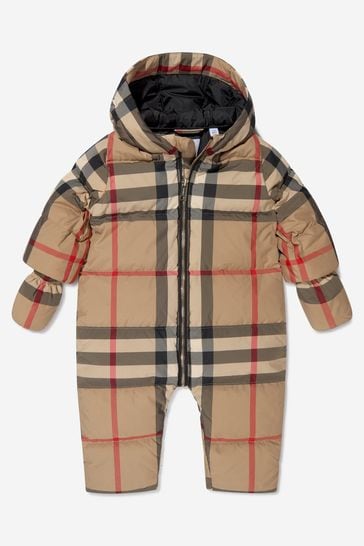 Baby Check Print River Puffer Snowsuit in Beige