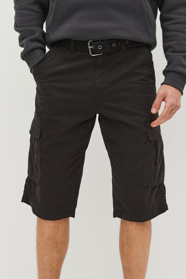 Buy Black Long Length Belted Cargo Shorts from Next Latvia