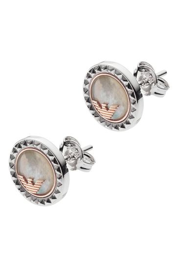 Emporio Armani Jewellery Ladies Silver Tone Logo Stud Earrings