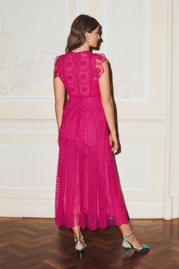 Pink crochet lace dress clearance