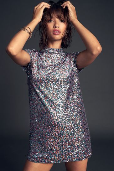Silver sequin online t shirt dress
