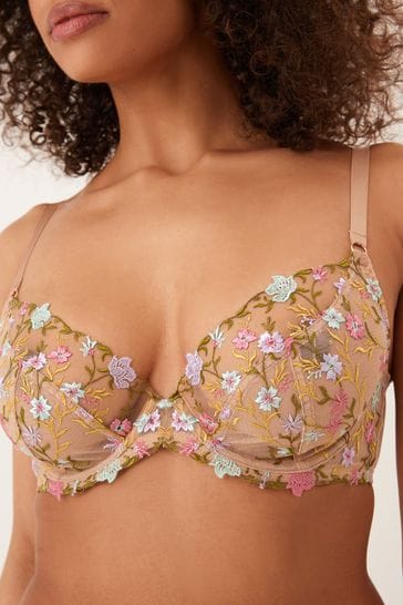 Buy A-GG Pink Ditsy Embroidered Non Padded Balcony Bra - 40F, Bras