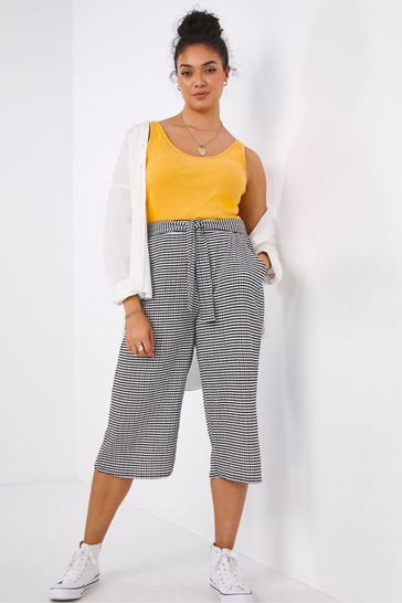 Simply Be Gingham Black Textured Tie Waist Culottes