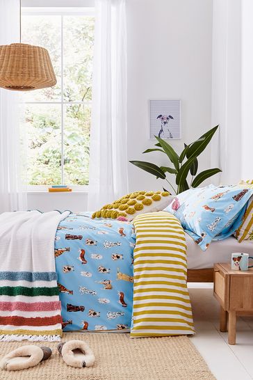 Joules Blue Painterly Dogs Duvet Cover and Pillowcase Set