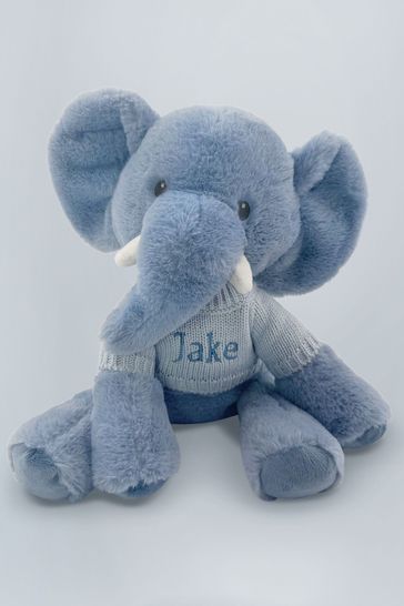Babyblooms Blue Personalised Elephant Soft Toy with Snuggle Wrap Gift Set