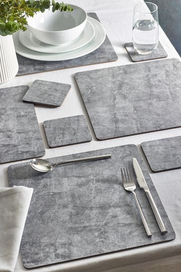 Set of 4 Grey Marble Effect Placemats and Coasters