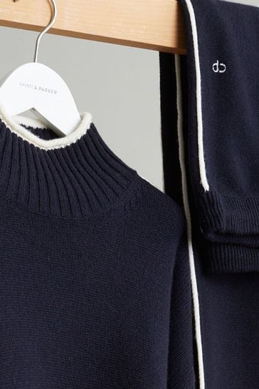 Chinti & Parker Navy Blue Piped Oversized Wool Cashmere Jumper